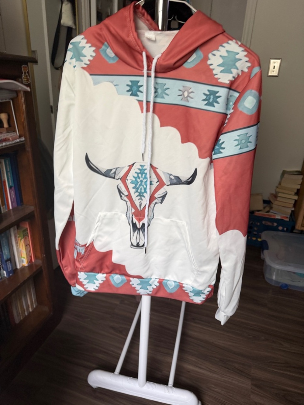 Men's Southwestern Skull Graphic Hoodie - White & Coral